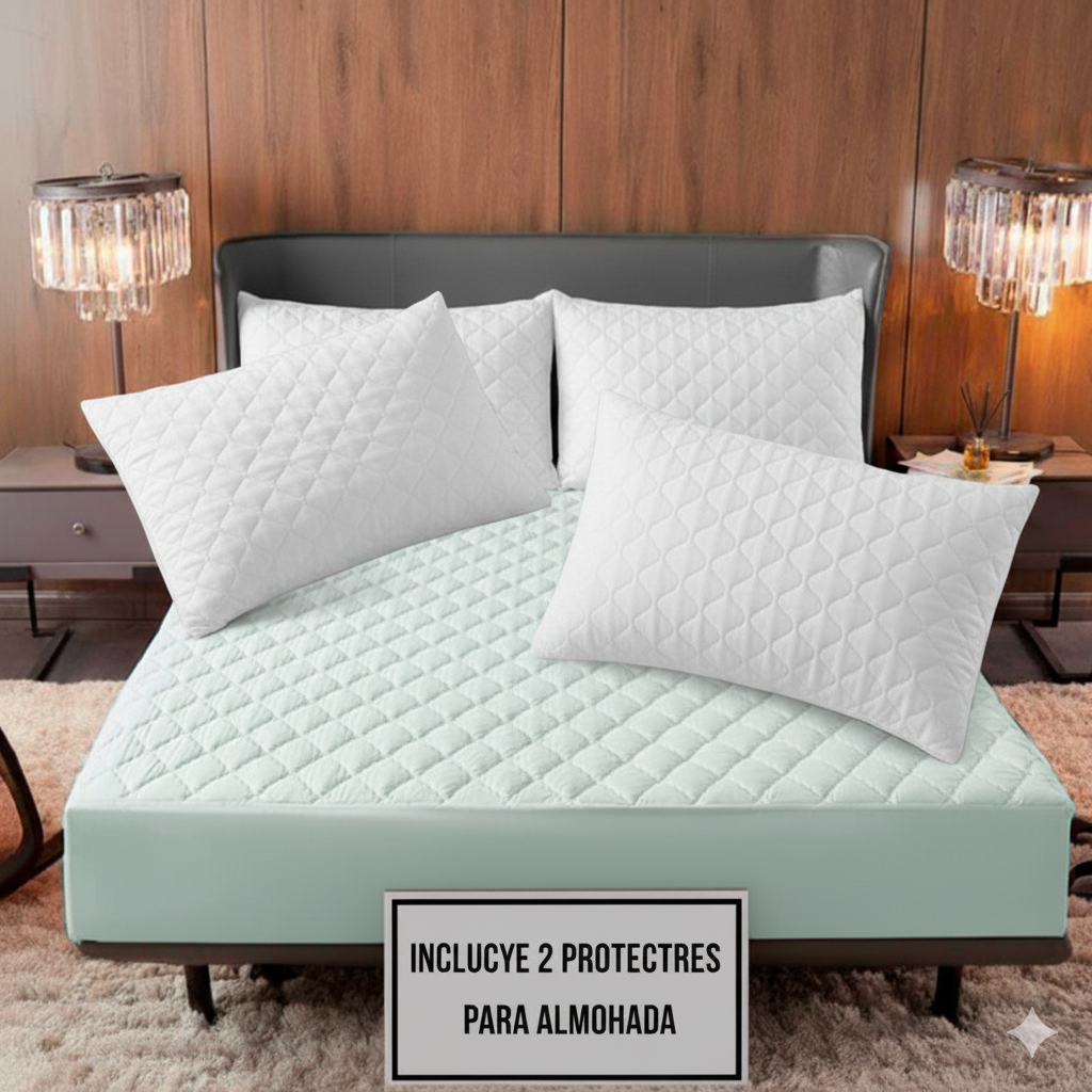 Protector de Colchón Impermeable + 2 Protectores de Almohada